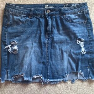 Light Wash Distress Jean Mini Skirt